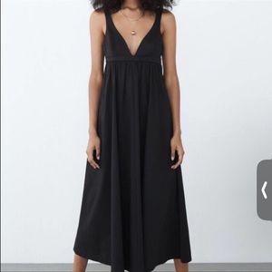 Zara Voluminous Black Poplin Dress